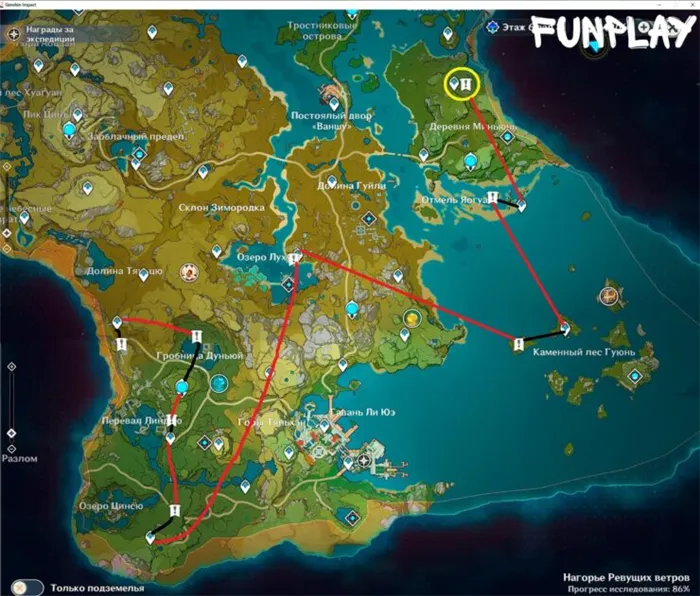 Карта расположения Агентов Фатуи и Церемониальных ножей охотника — Genshin Impact (Геншин Импакт)