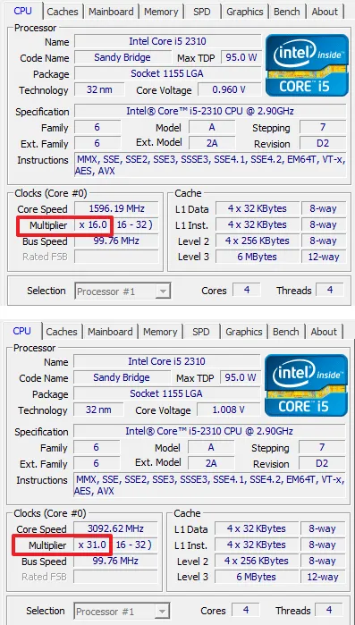 множитель процессора Intel Core i5 2310