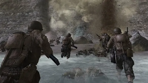 Скриншот высадки союзников на побережье Нормандии