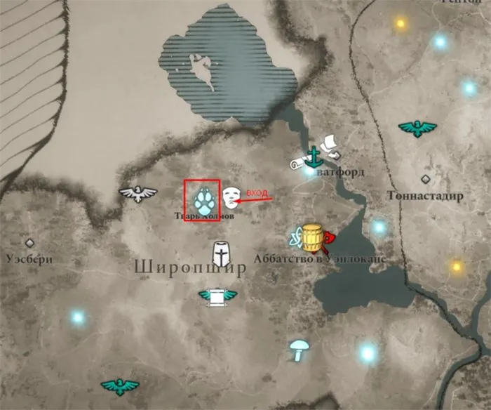 Расположение холмовых существ на карте Assassin's Creed: Valhalla