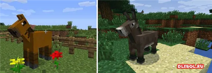 Ослы и мулы в Minecraft