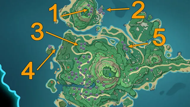 Карта всех гроз на острове Цуруми: влияние Геншина