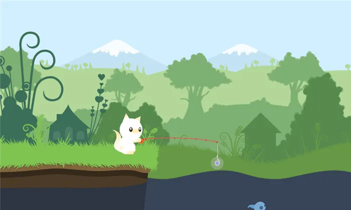 Мультфильм Игра Рыбалка: Кот идет на рыбалку