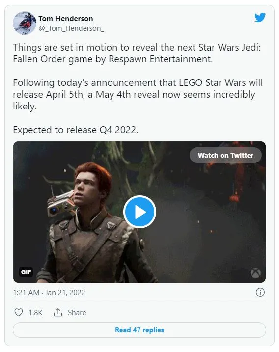 Star Wars Jedi: Fallen Order может быть выпущена в конце 2022 года