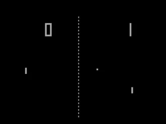 Горизонтальный прямоугольный скриншот видеоигры, представляющей игру в настольный теннис.