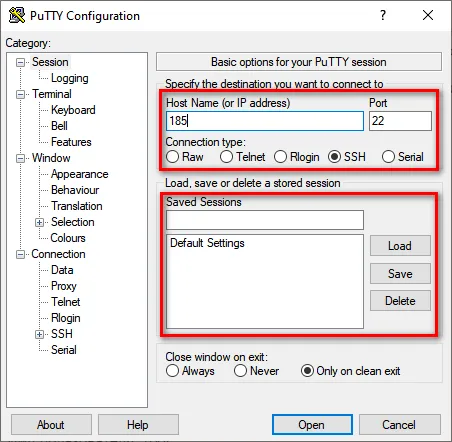 Установите связь с вашим VPS с помощью Putty через SSH