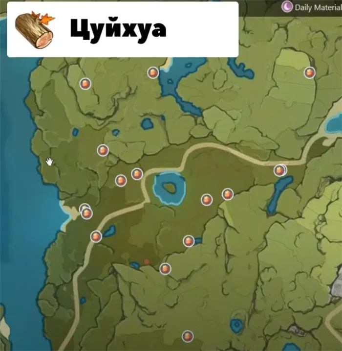 Расположение деревьев Цуйхуа на карте в Genshin Impact (Геншин Импакт)