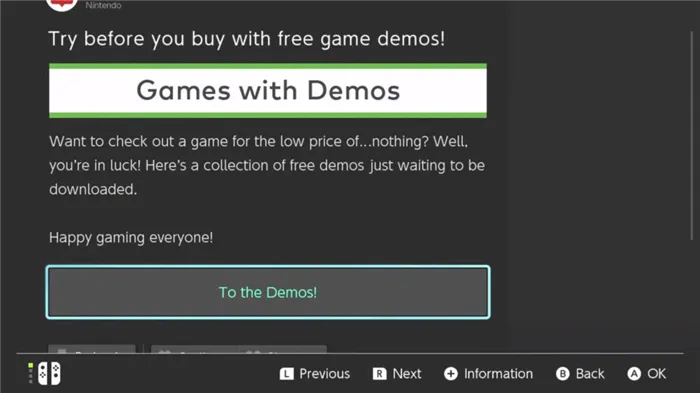 Бесплатные демо-игры для Nintendo Switch