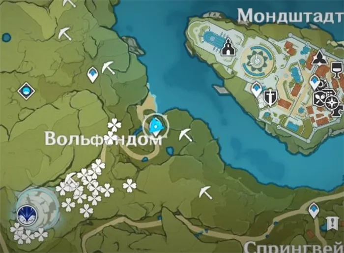 Где на карте искать ягоду Волчий крюк в Вольфендоме в Genshin Impact (Геншин Импакт)