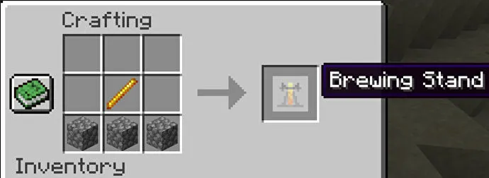 Скриншот Minecraft, на котором варочная подставка изготавливается на верстаке.