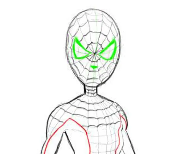 как нарисовать лицо человека паука