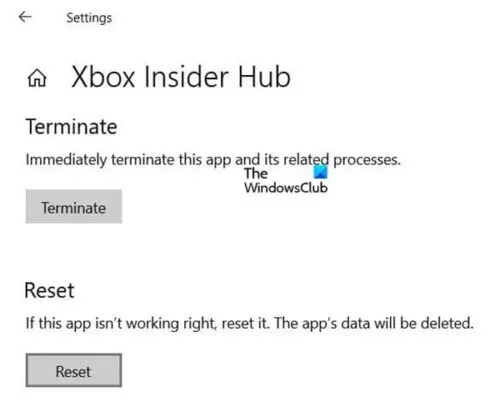 Сброс приложения Xbox Insider Hub